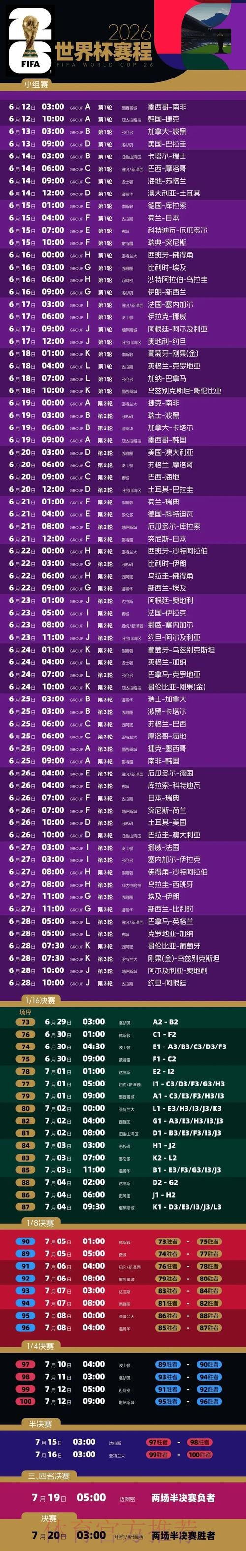 2026世界杯比赛时间一览全程直播怎么看